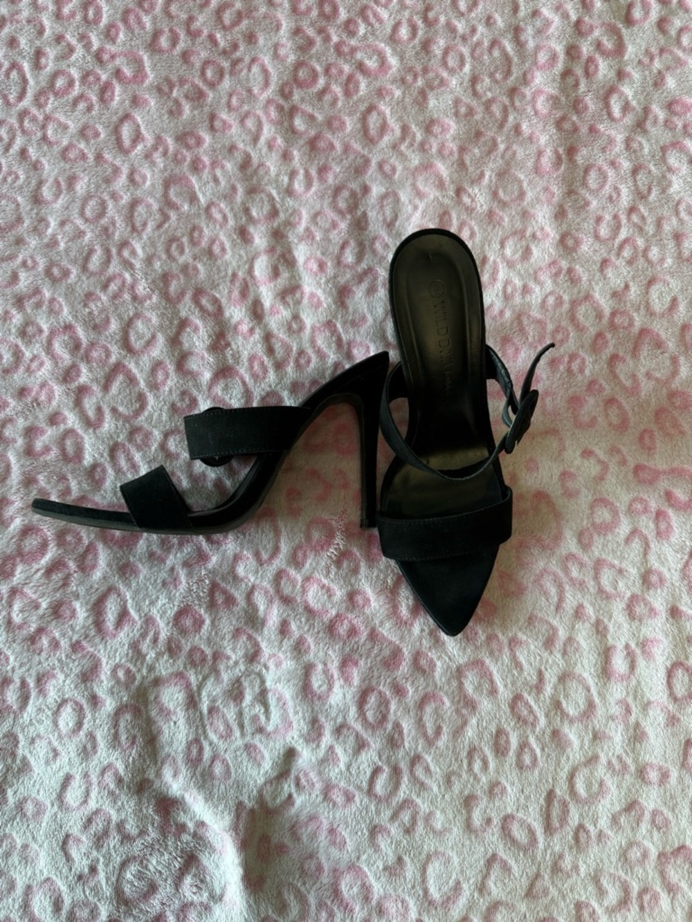 Wild Diva Black Pointed-Toe Slide Mules with Ankle Strap